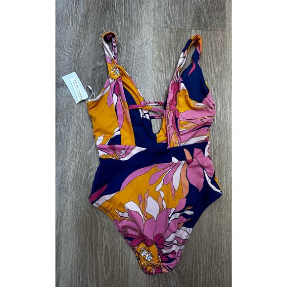 Trina Turk|Plunge Neck One Piece|Breeze‎ Floral|NWT|SZ 6 - Picture 6 of 8